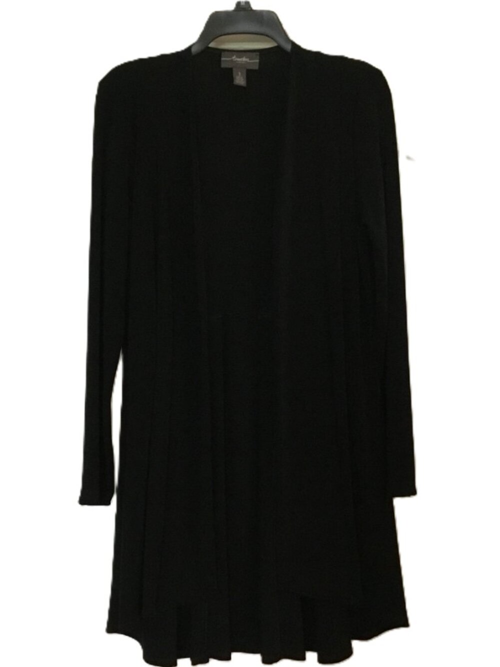 Chico's Travelers Black Pleated‎ Long Swing Open Cardigan Jacket Size 1 M